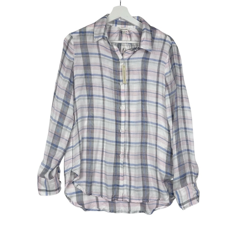 Max Studio Women's Button Front Shirt Roll Tab Sleeve‎ Plaid Size XS
